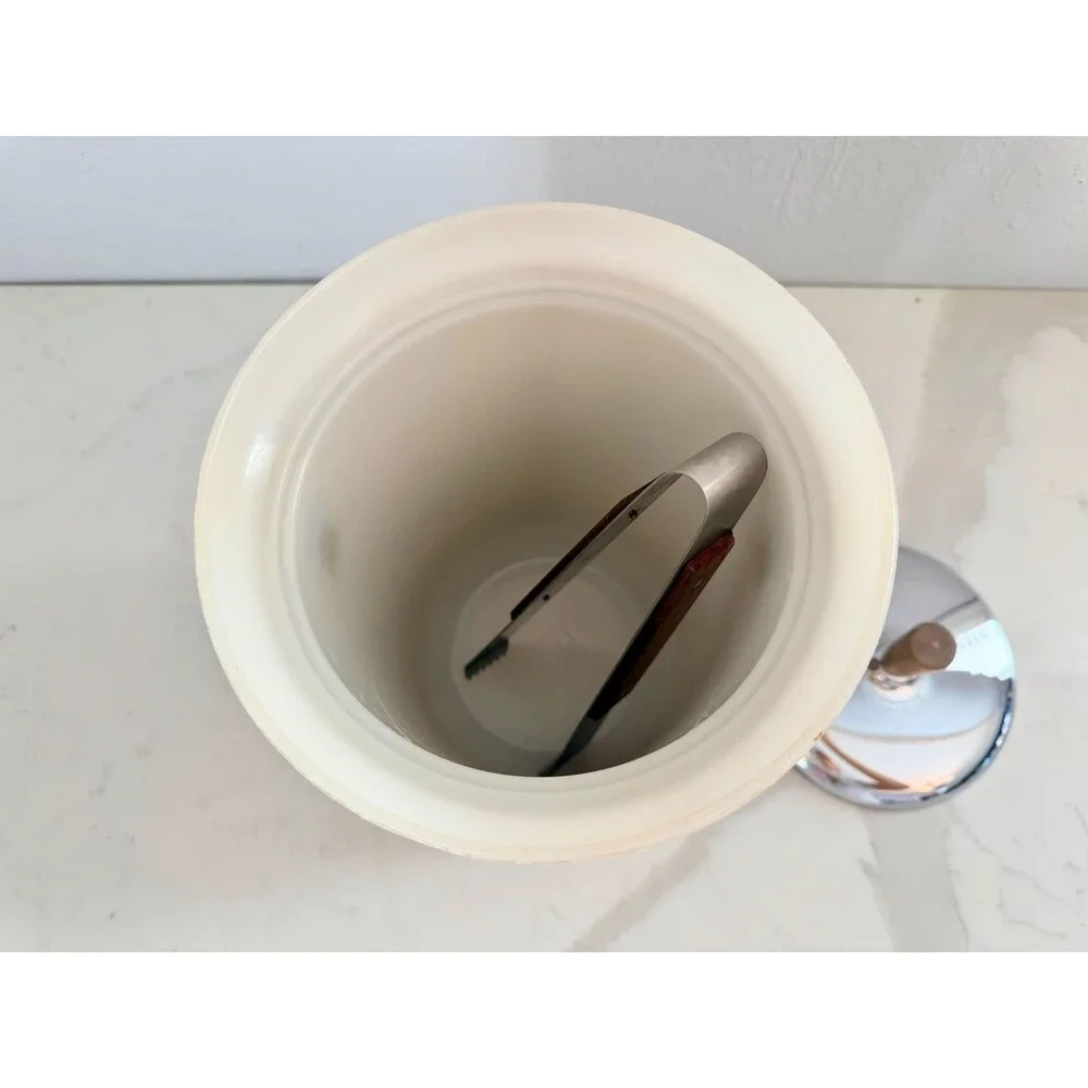Vintage 1960s Kromex Ice Bucket with Tongs - Marked Made in USA Bar Cart